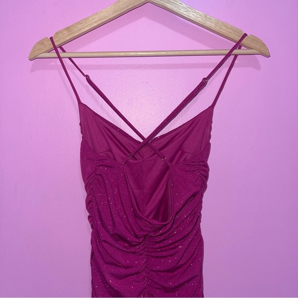 Lucy in the Sky Dress Women's Size XS Mauve Pink Glitter Ruched Bodycon Mini - Picture 9 of 11